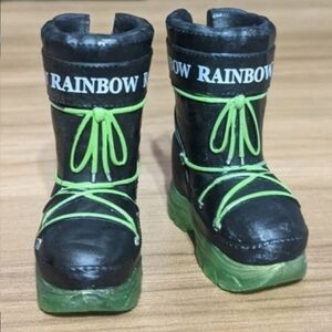 Rainbow Kids Black and Lime Green Lace-Up Doll Boots
